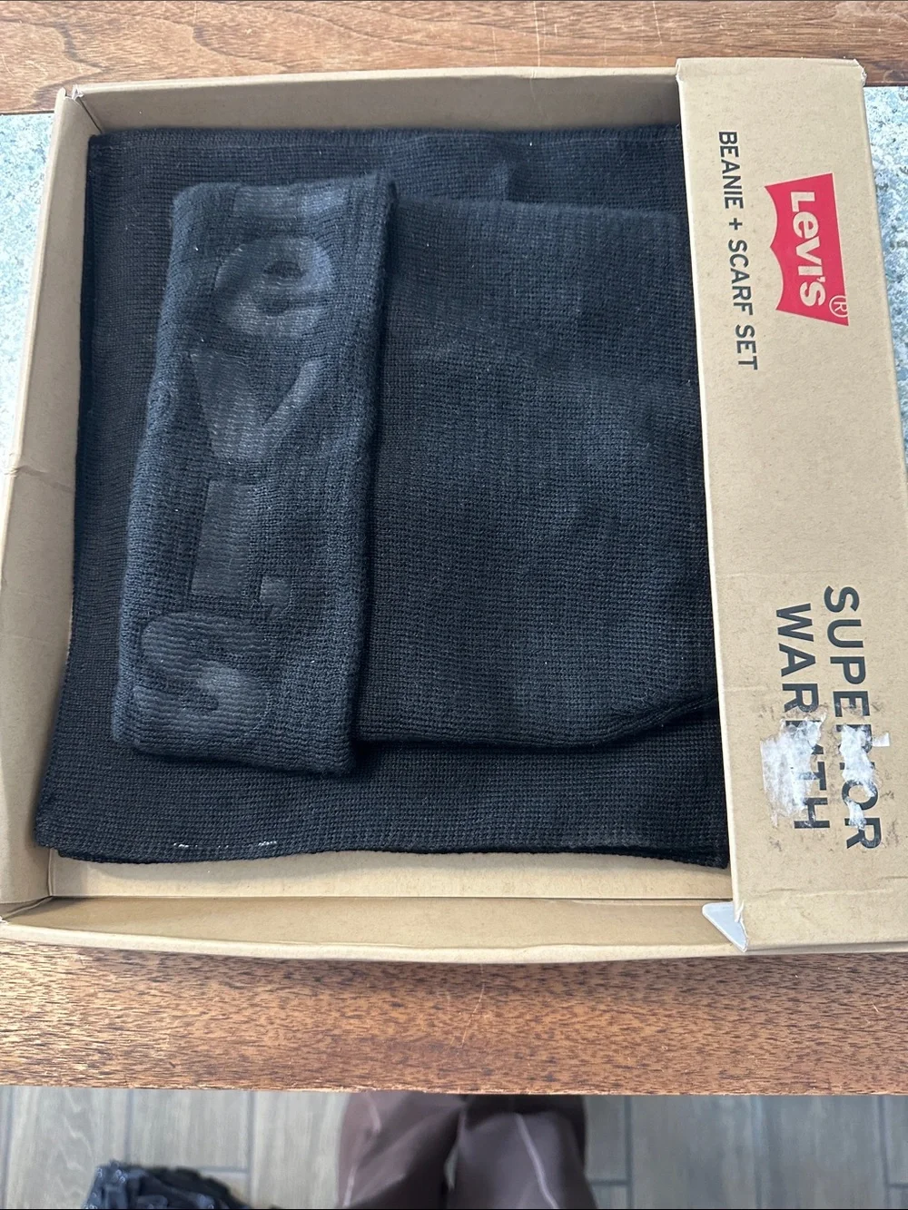 Levi's Black Knit Beanie and Scarf Set, NWT